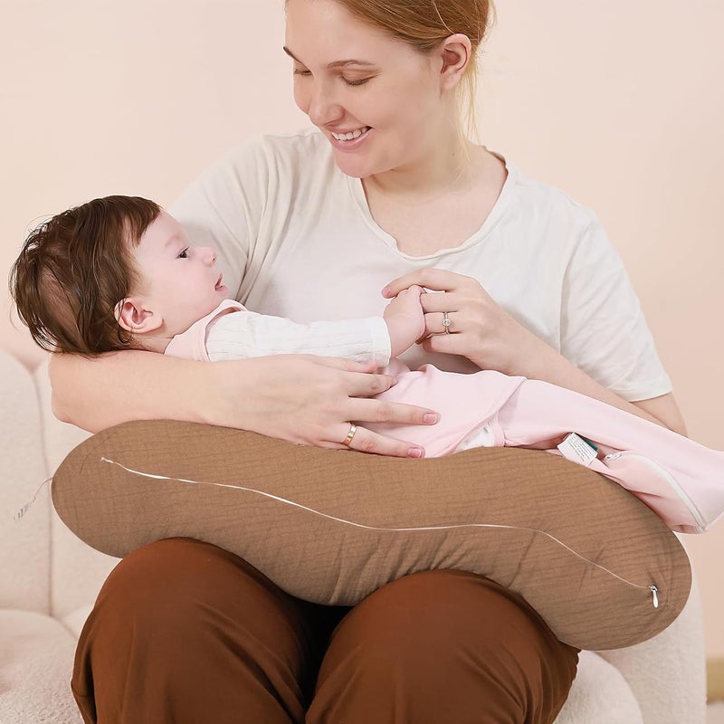 FUNUPUP Muslin Nursing Pillow Cover Compatible with Boppy Nursing Pillow, Soft Baby Nursing Covers for Breastfeeding Pillows for Boys Girls, Brown - Image 4